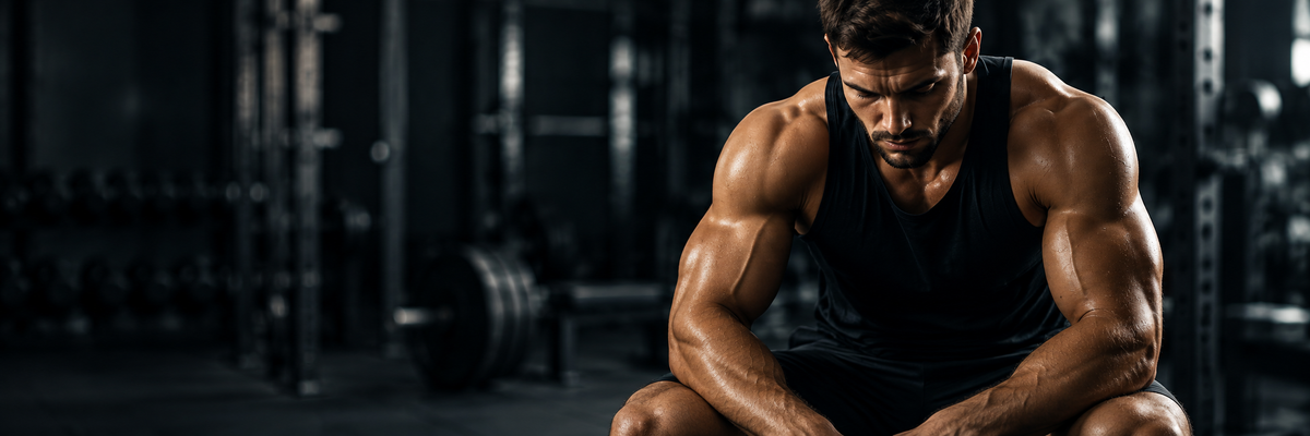 Athlete resting in a gym after training